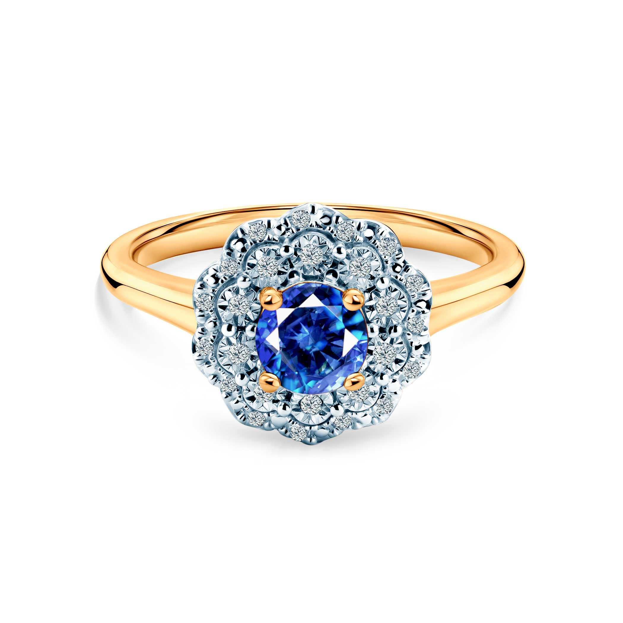 Rosavine ring: two-tone gold, blue sapphire, diamonds