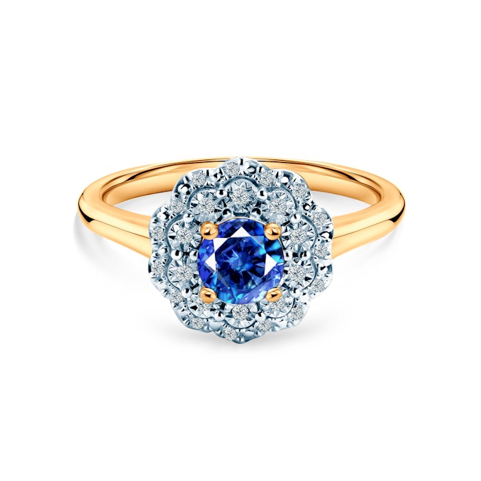 Rosavine ring: two-tone gold, blue sapphire, diamonds