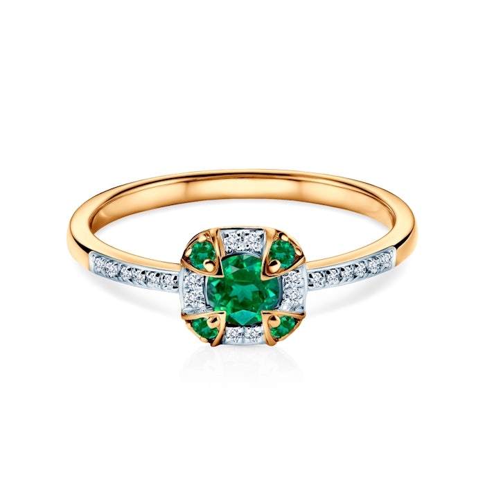Rosavine ring: two-tone gold, emeralds, diamonds