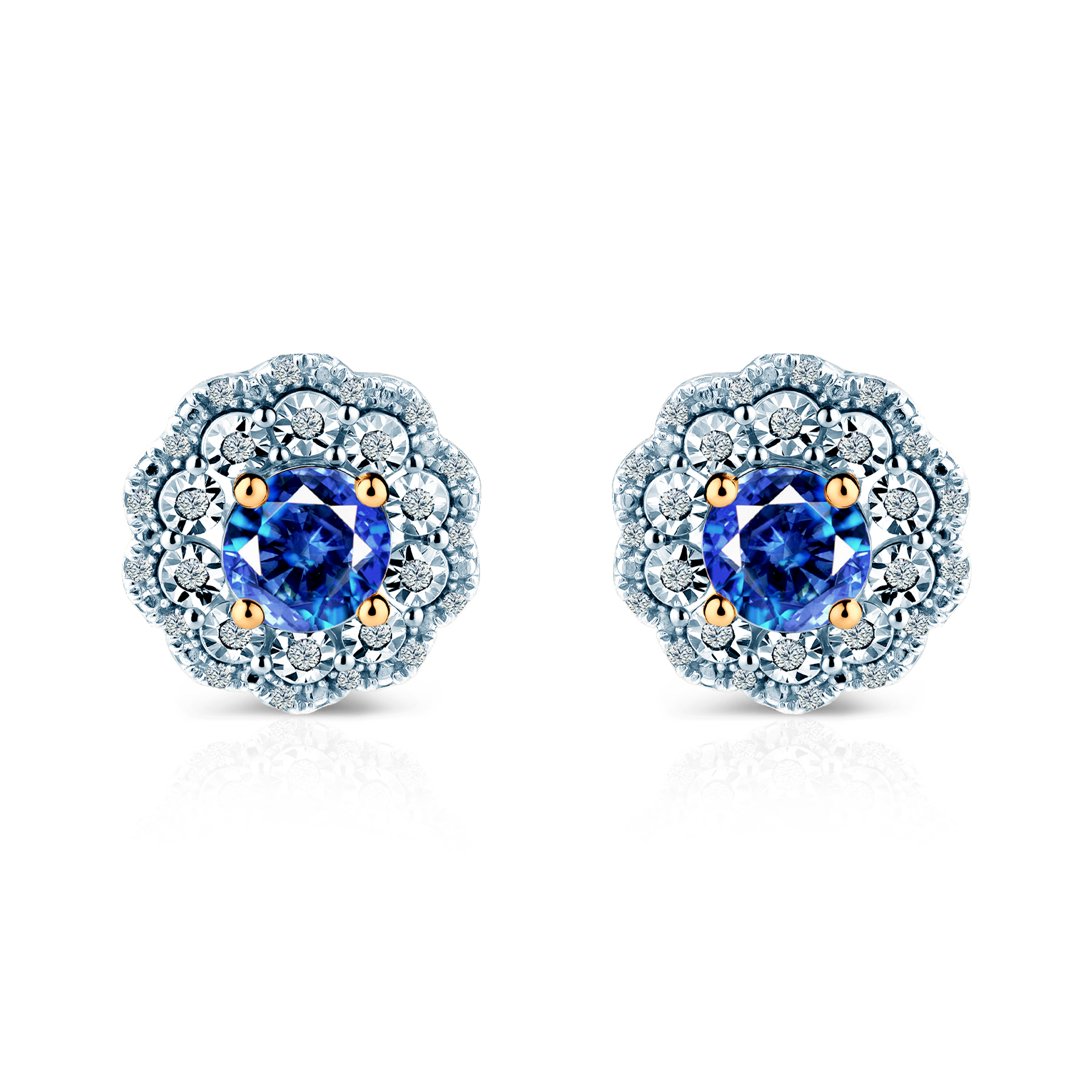 Rosavine earrings: two-tone gold, blue sapphires, diamonds