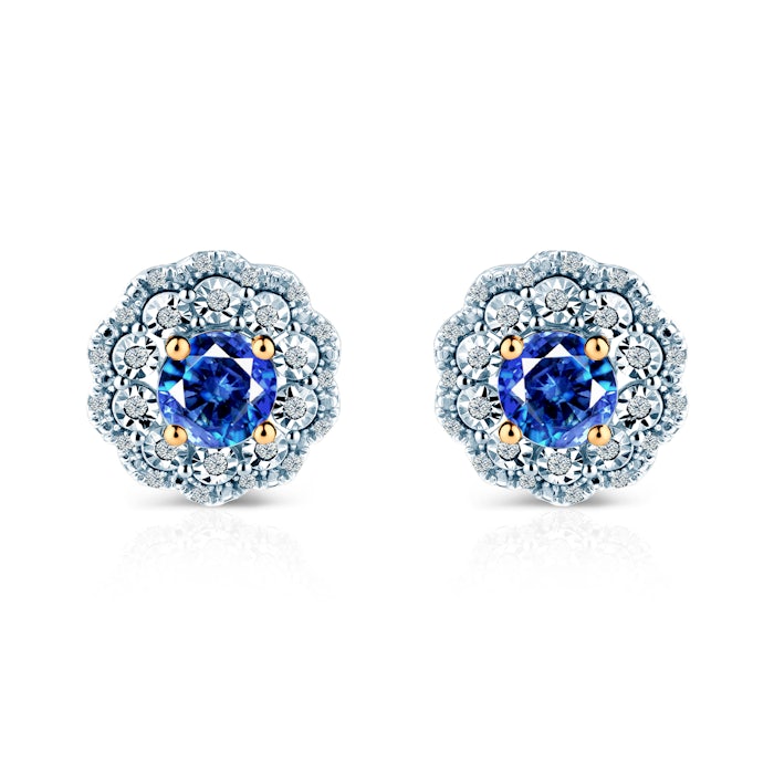 Ohrringe Rosavine: zweifarbiges Gold, blaue Saphire, Diamanten