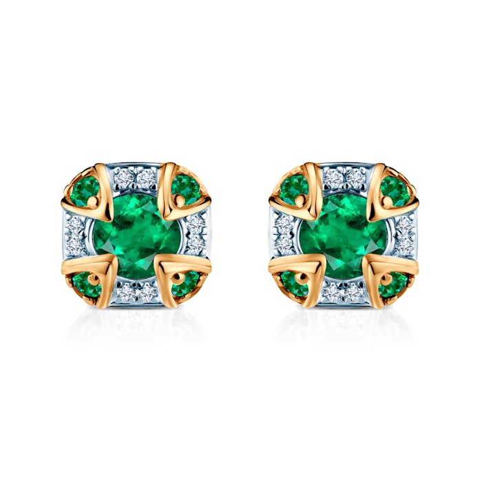 Cercei Rosavine: aur bicolor, smaralde, diamante