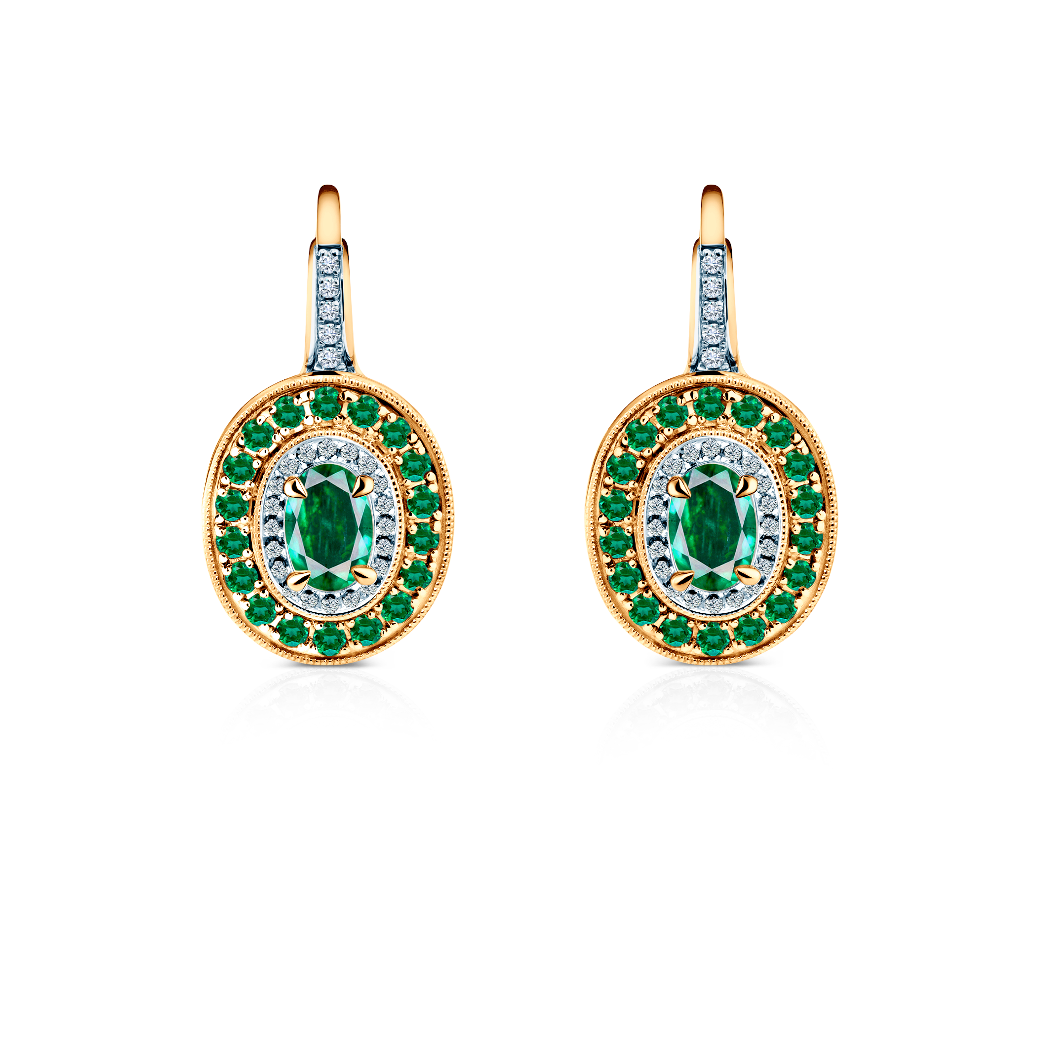 Ohrringe Rosavine: zweifarbiges Gold, Smaragde, Diamanten