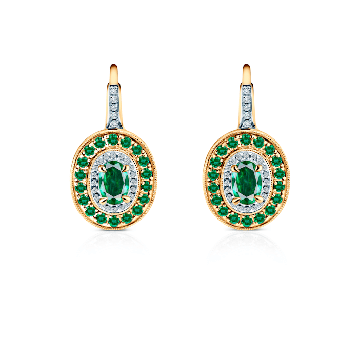 Cercei Rosavine: aur bicolor, smaralde, diamante