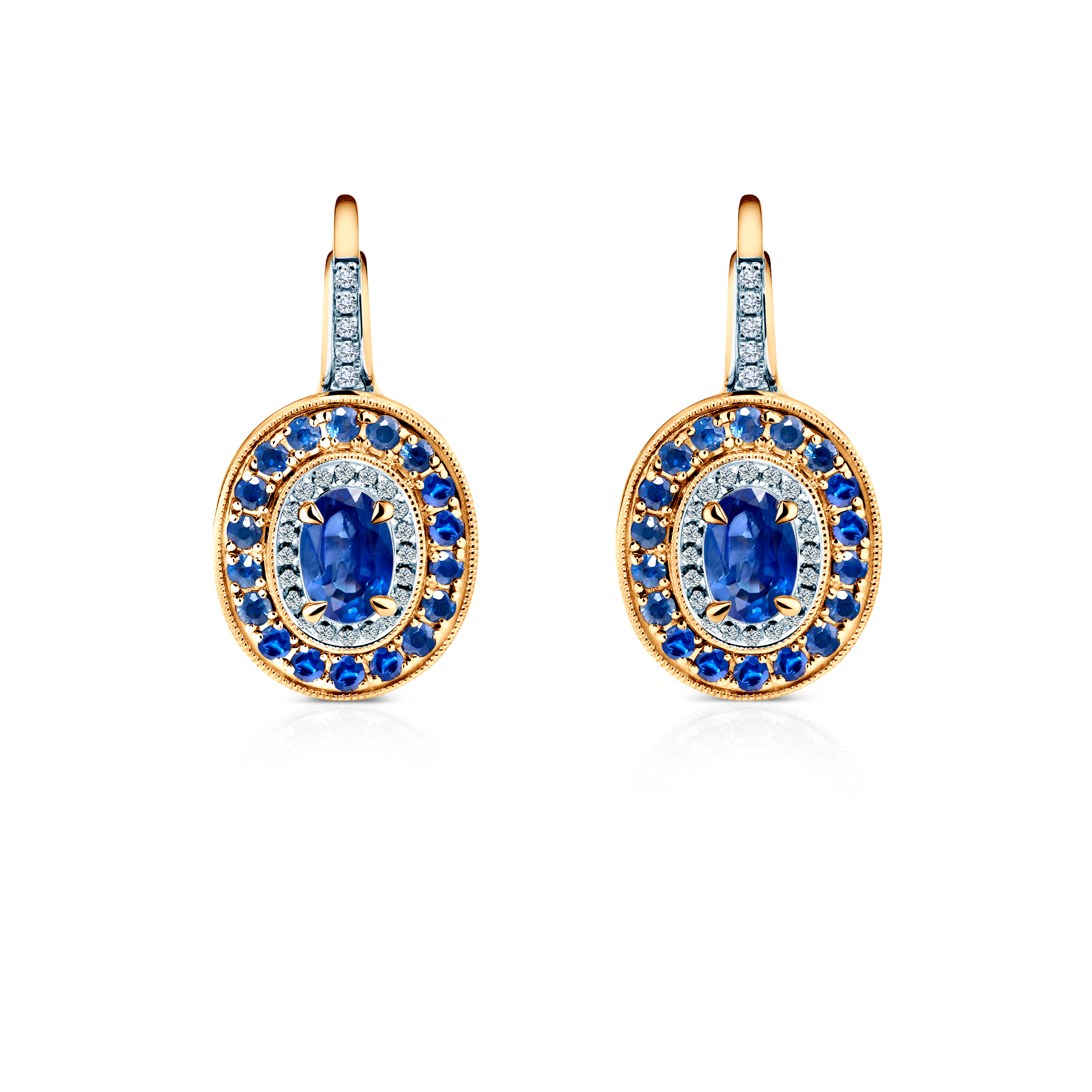 Обеци Rosavine: двуцветно злато, сини сапфири, диаманти