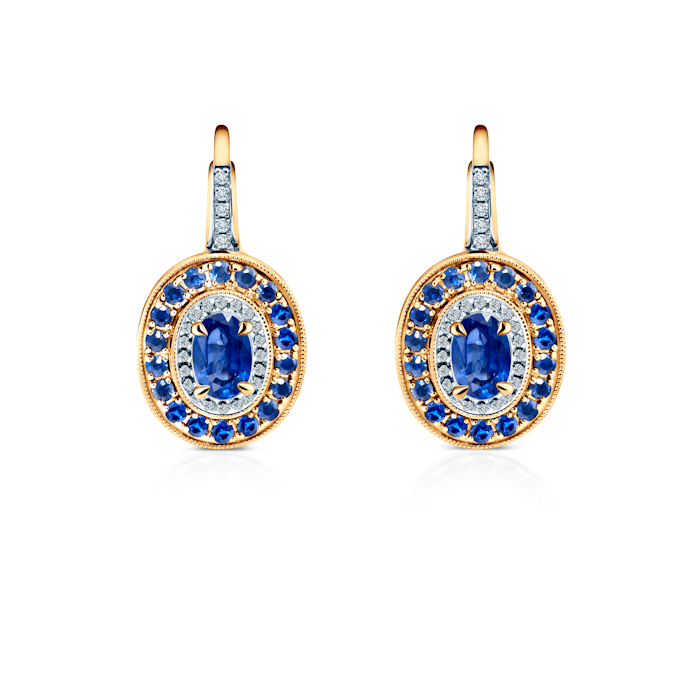 Ohrringe Rosavine: zweifarbiges Gold, blaue Saphire, Diamanten