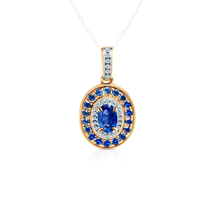 Rosavine pendant: two-tone gold, blue sapphires, diamonds