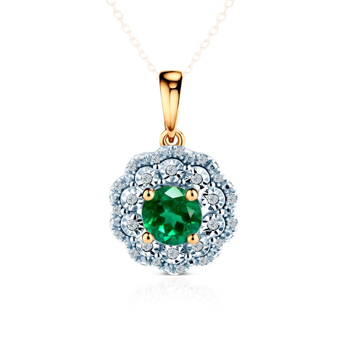 Pandantiv Rosavine: aur bicolor, smarald, diamante