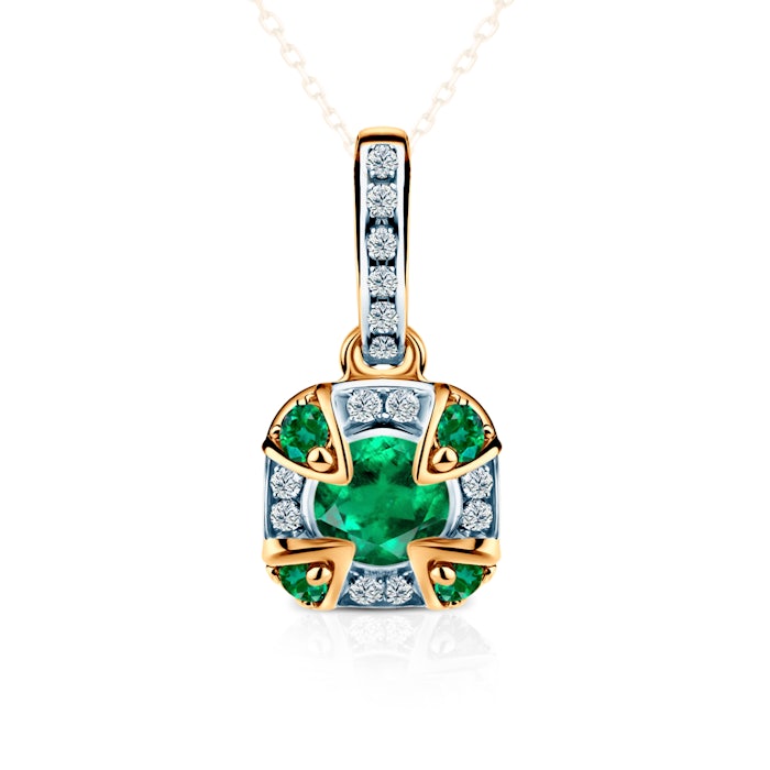 Pandantiv Rosavine: aur bicolor, smaralde, diamante