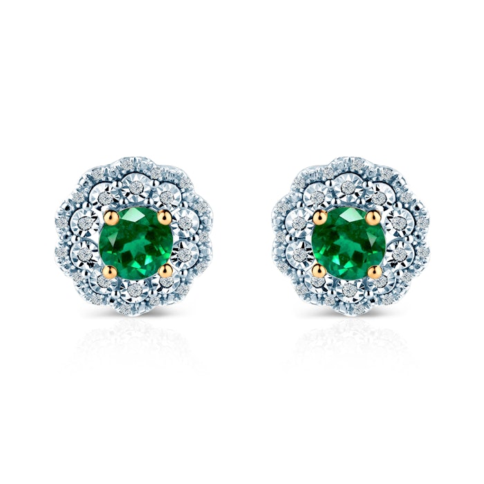 Cercei Rosavine: aur bicolor, smaralde, diamante