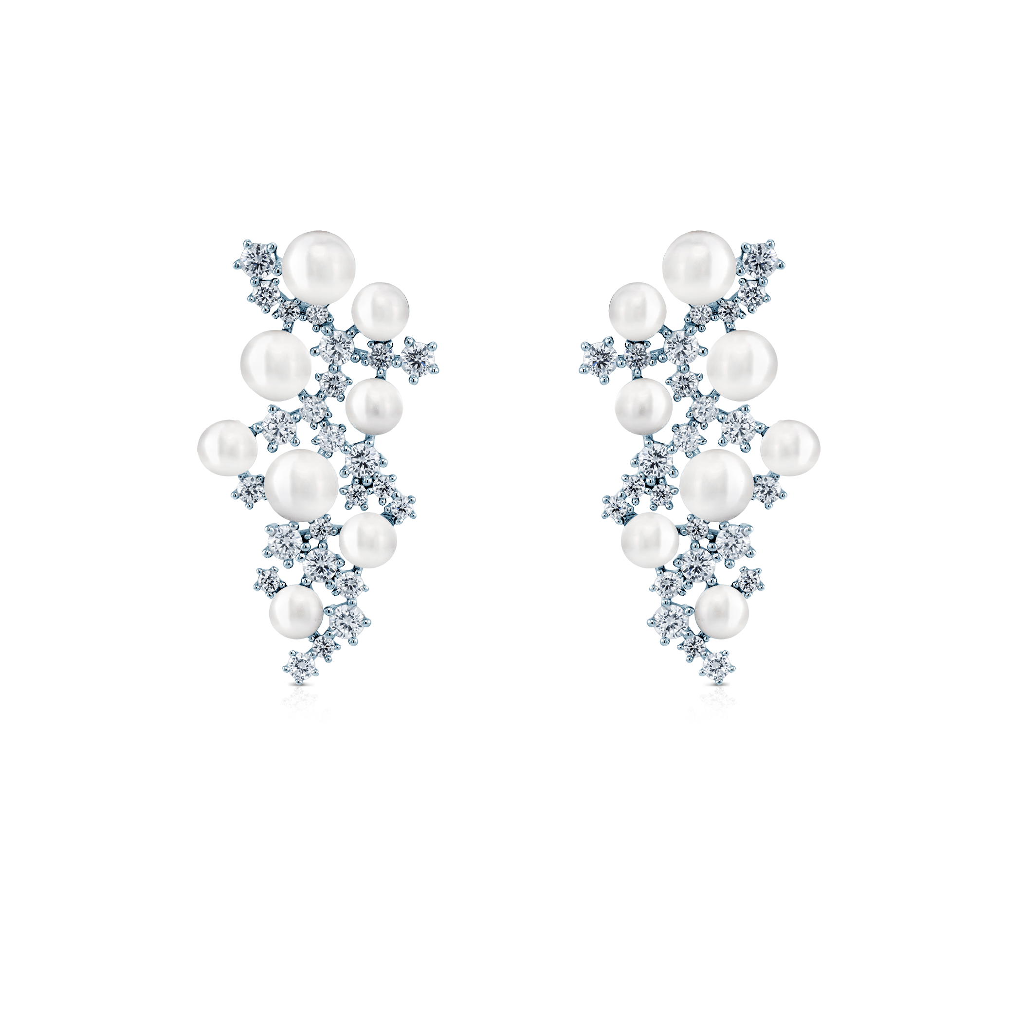 Eterniàle earrings, silver, cubic zirconia, pearls