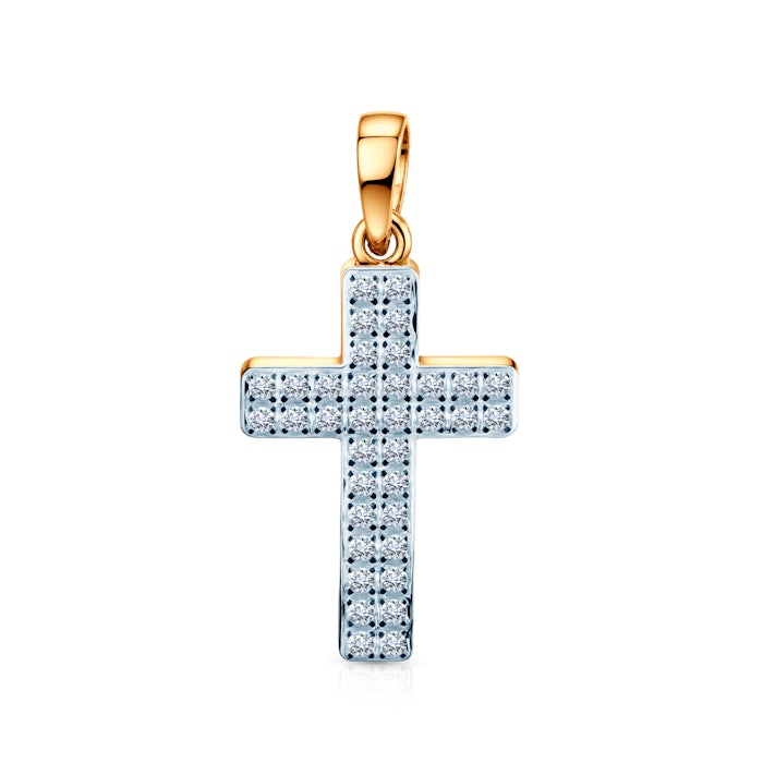 SAVICKI cross pendant: two-tone gold, diamonds