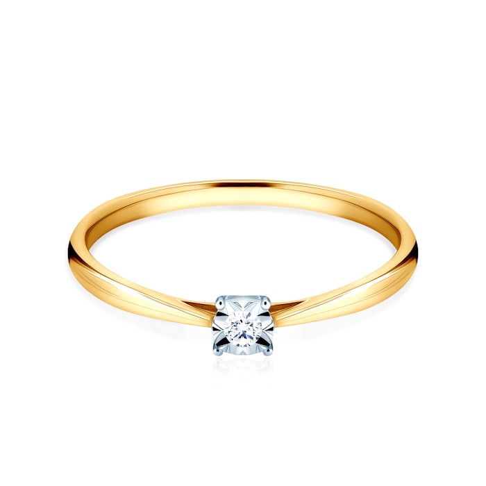 Каблучка для заручин Savicki: двоколірне золото, діамант