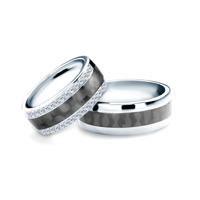 Esküvői karikagyűrűk: karbon és titán, félkör, 8 mm