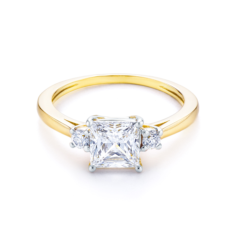 Δαχτυλίδι Αρραβώνων Τριών Λίθων: δίχρωμος χρυσός, κυβικό ζιρκόνιο