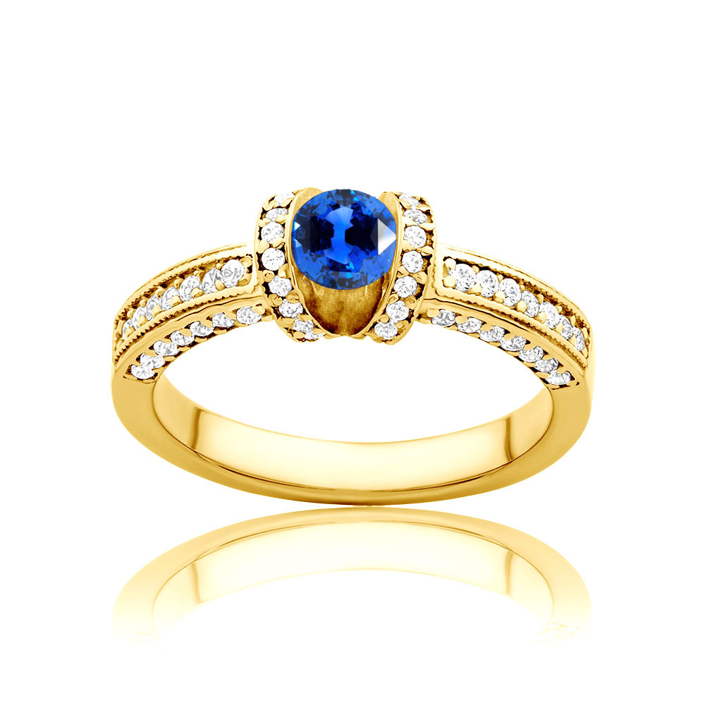 Heart of The Ocean Collection | Side-Stone Ring: gold, blue sapphire