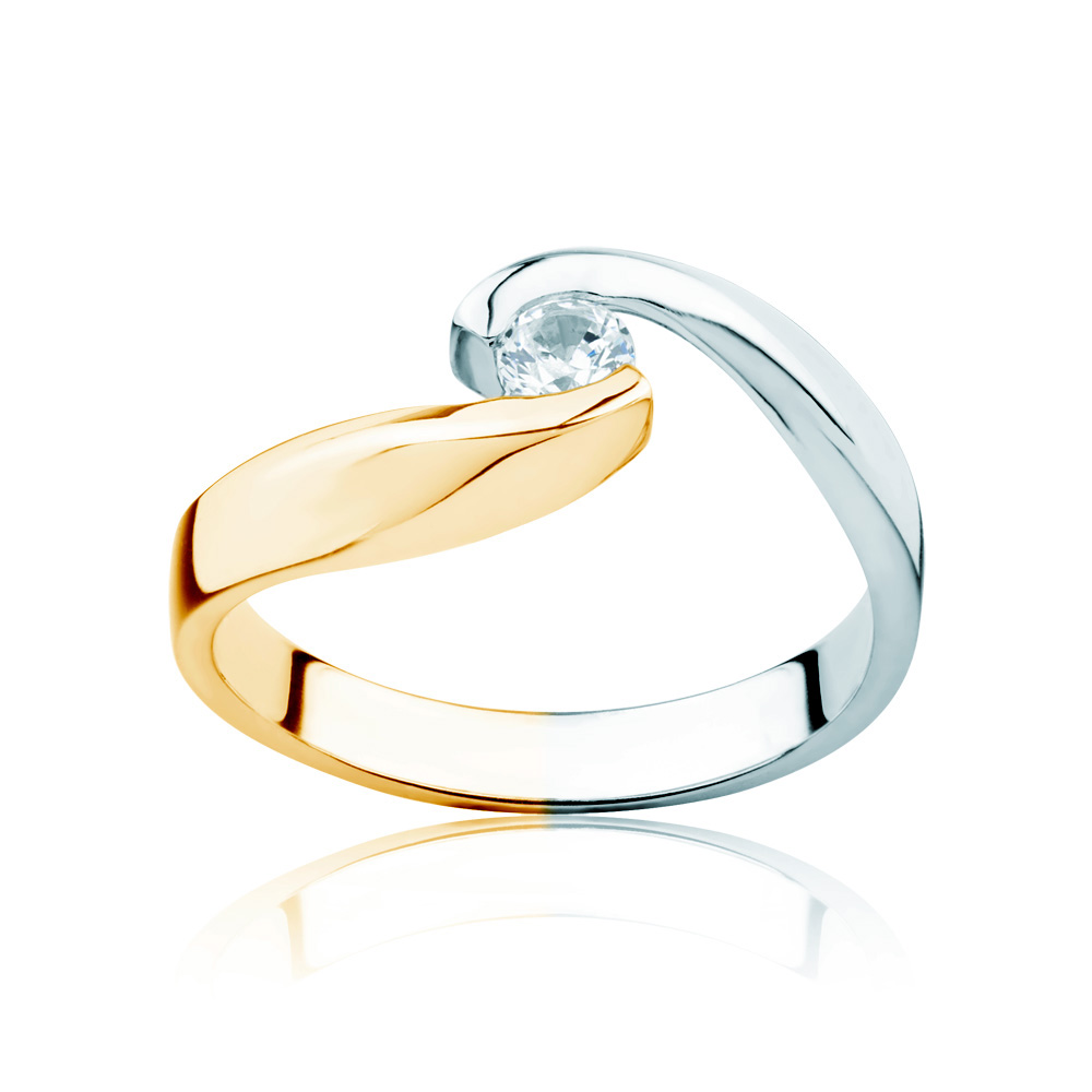 Minimalism Collection | Tension Engagement Ring: two color gold, diamond