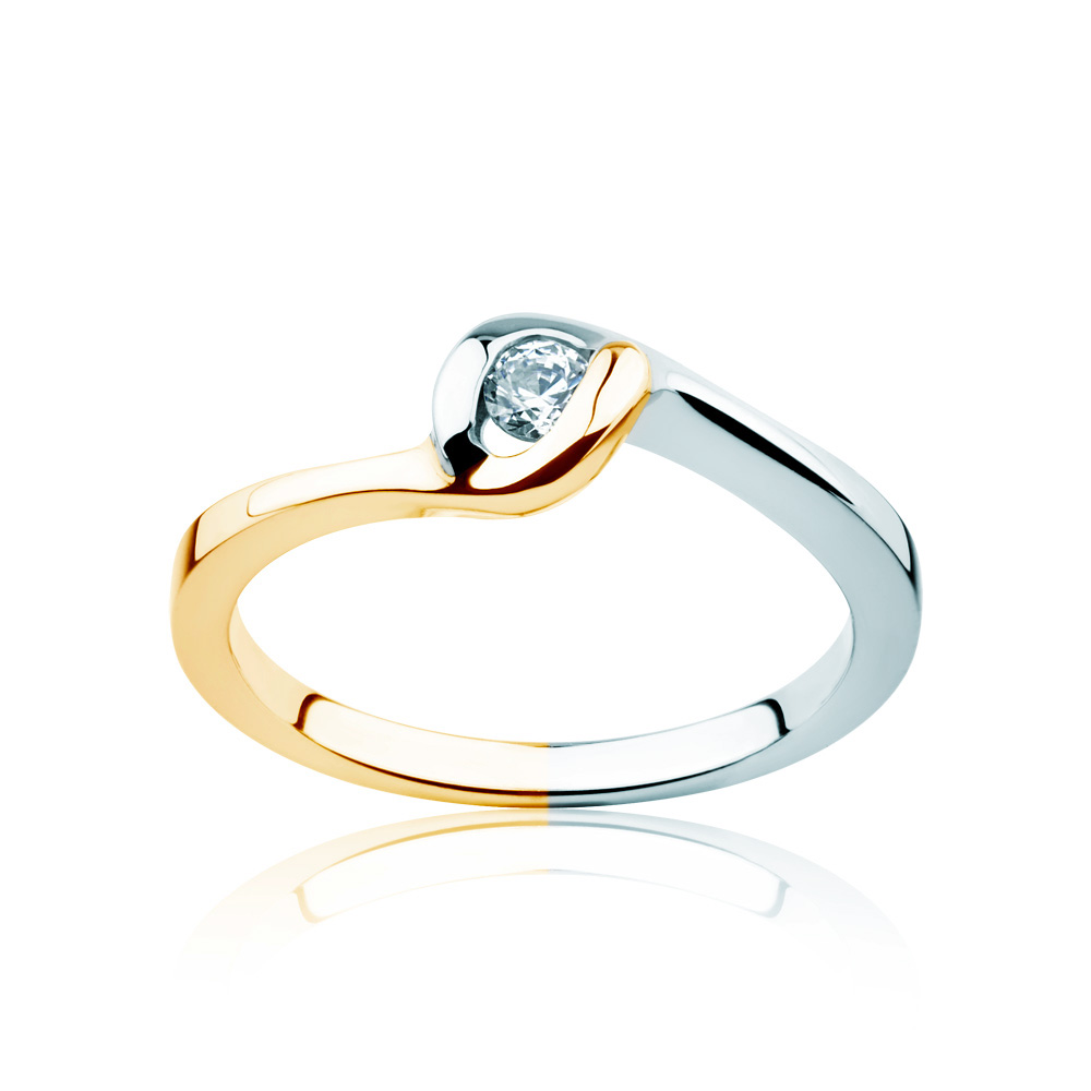 Inel de logodnă Minimalism: aur bicolor, cu diamant