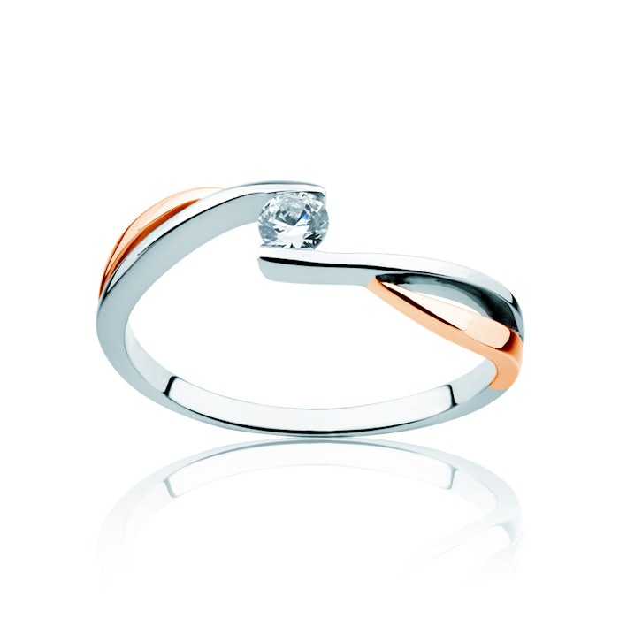 Minimalism eljegyzési gyűrű: kétszínű arany és gyémánt