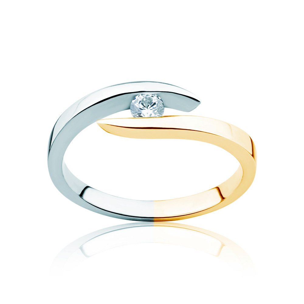 Minimalism Collection | Tension Engagement Ring: two color gold, diamond