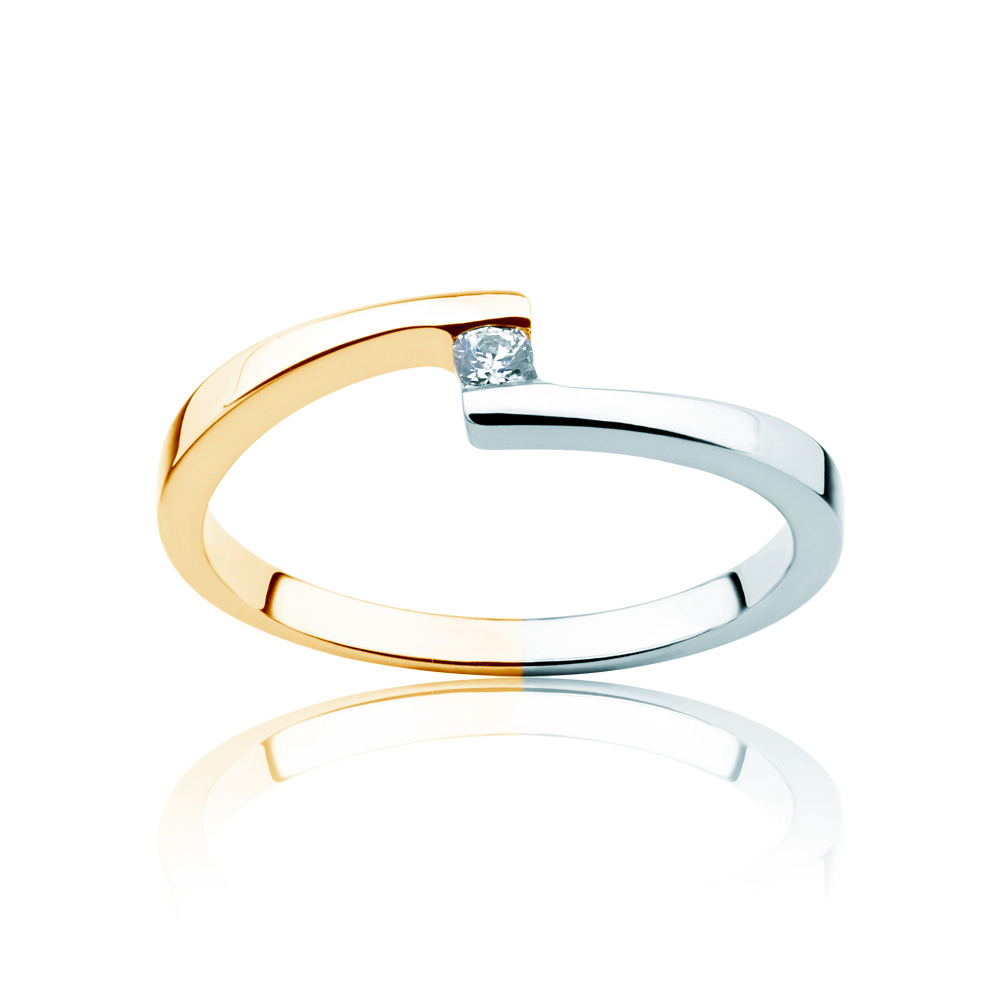 Minimalism Collection | Tension Engagement Ring: two color gold, diamond