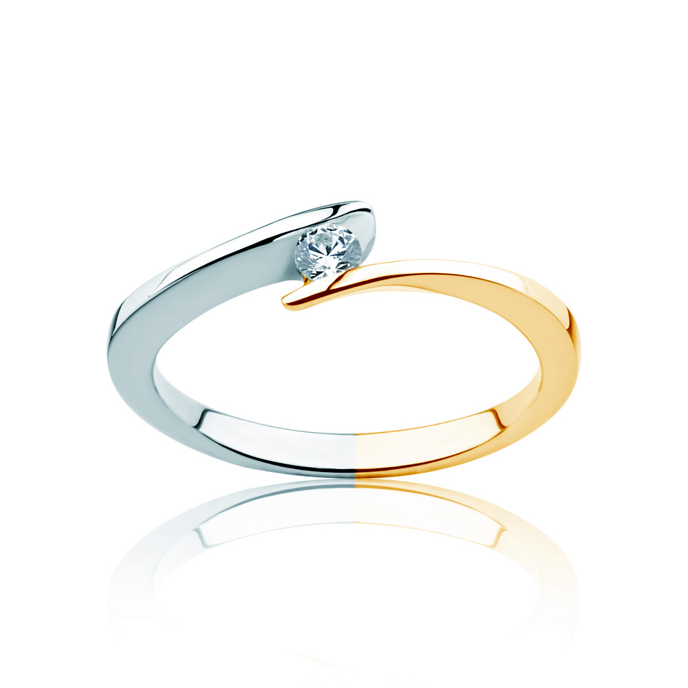 Minimalism Collection | Tension Engagement Ring: two color gold, diamonds