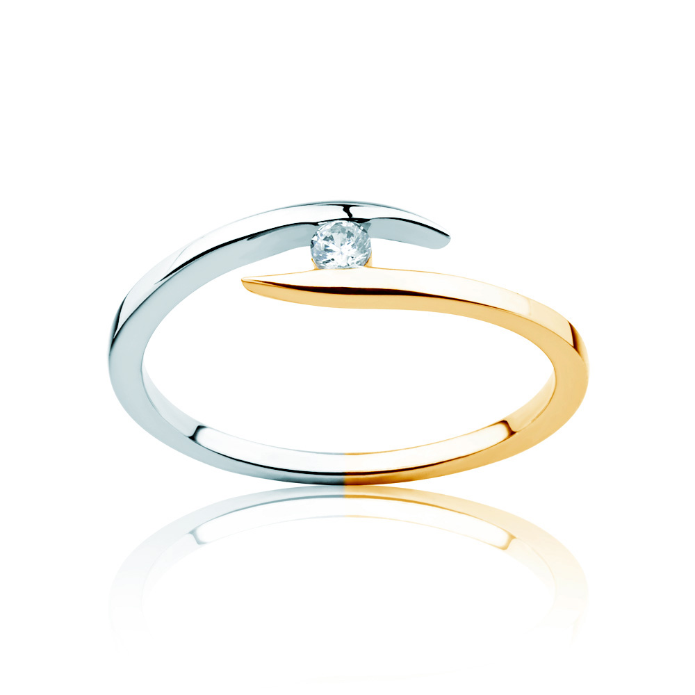 Minimalism Collection | Tension Engagement Ring: two color gold, diamond