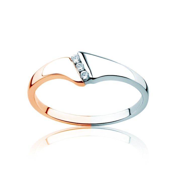 Minimalism eljegyzési gyűrű: kétszínű arany és gyémántok