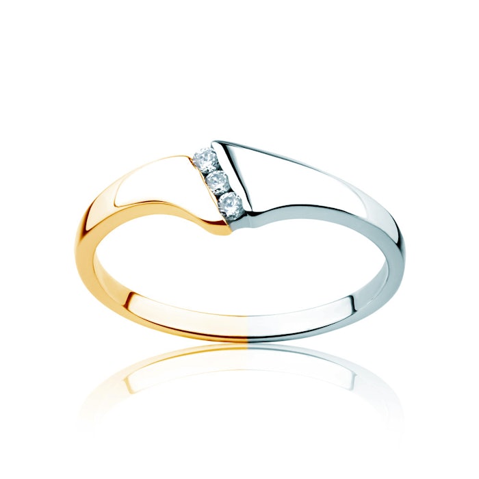 Minimalism eljegyzési gyűrű: kétszínű arany és gyémántok