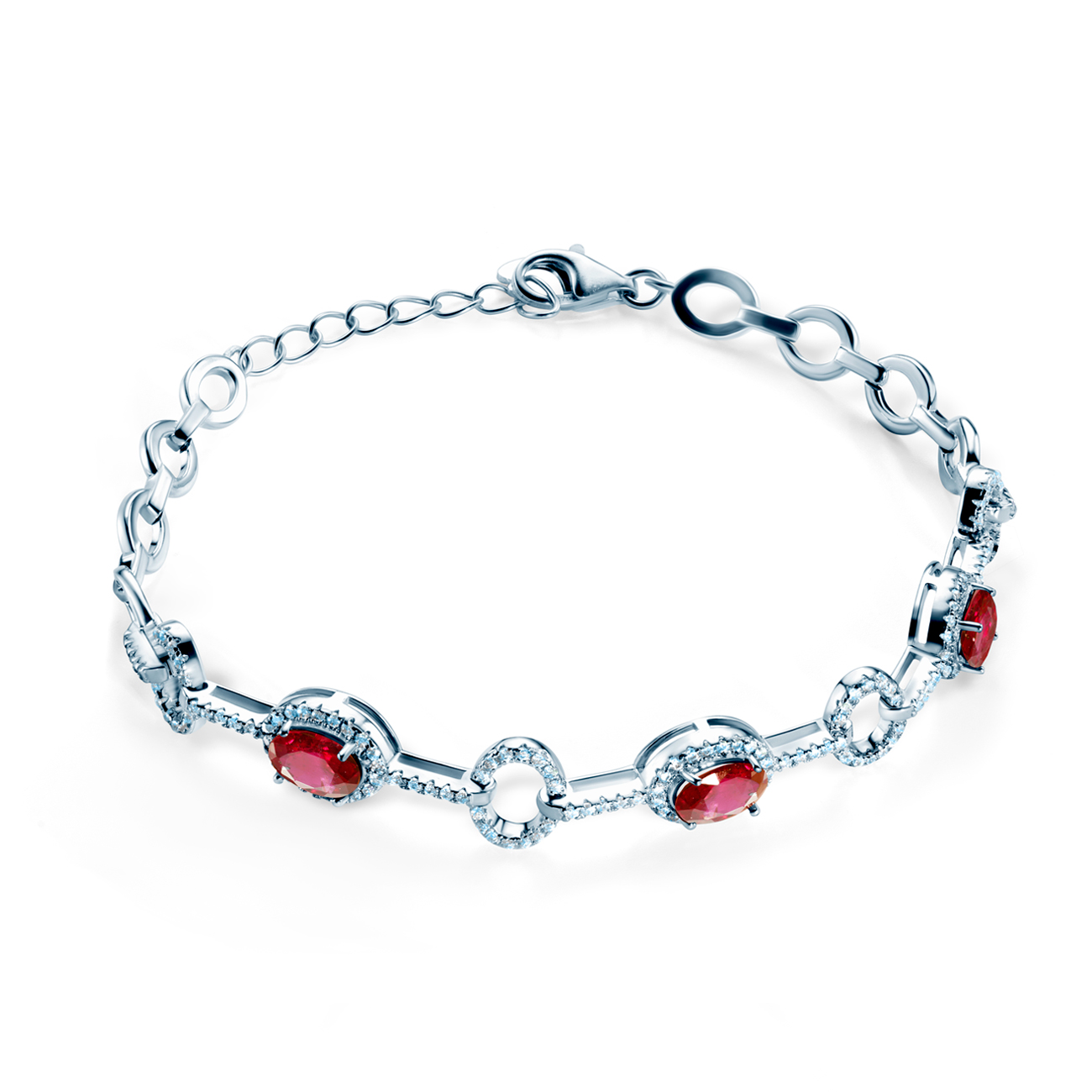 Brățară Swan Lake: aur alb, rubine