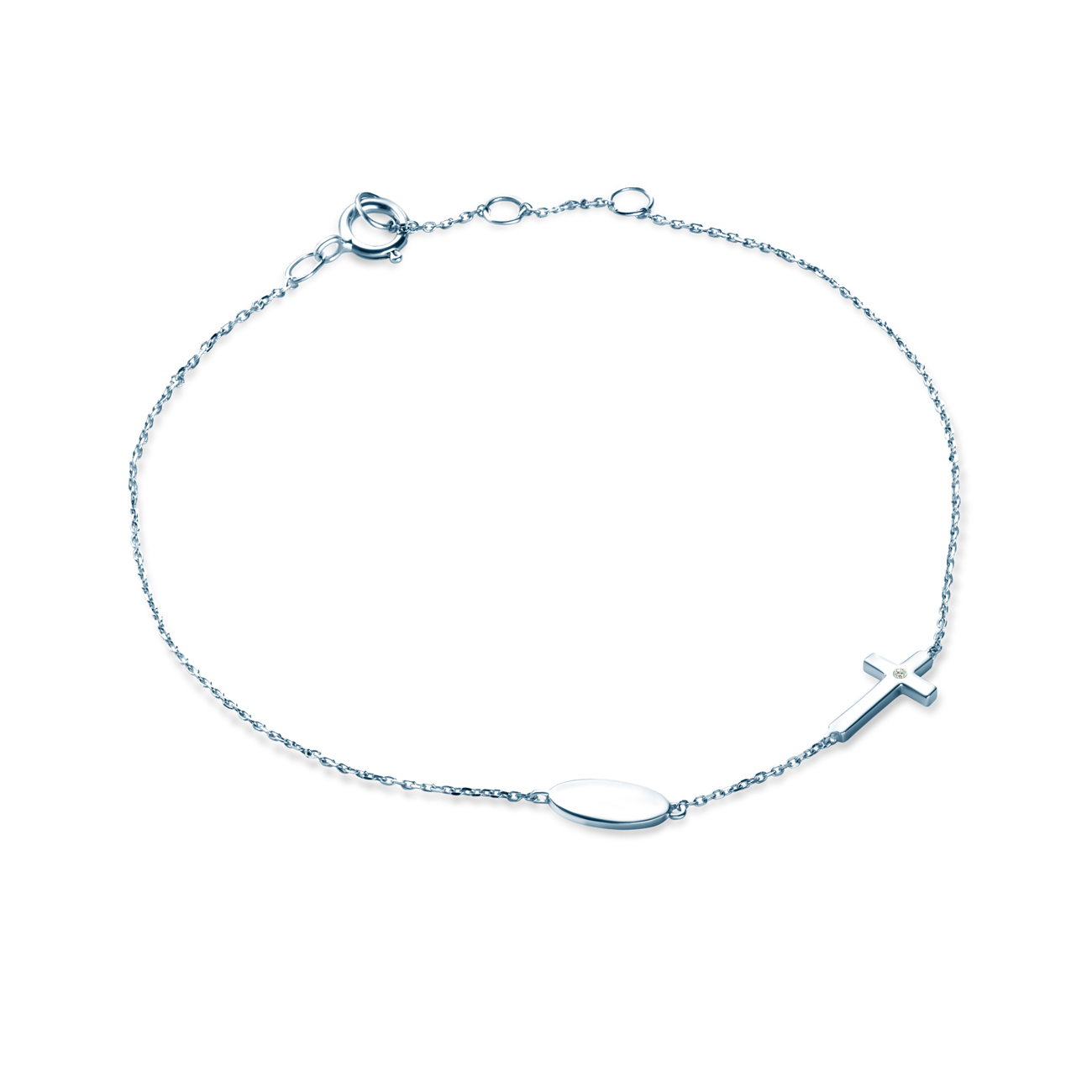 Βραχιόλι SAVICKI με Σταυρό: λευκός χρυσός, διαμάντι