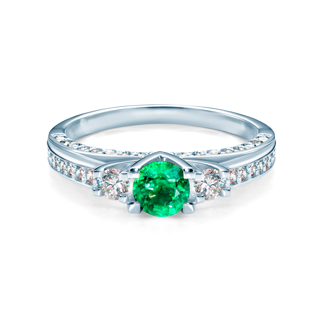 Δαχτυλίδι Secret Garden: λευκός χρυσός, σμαράγδι