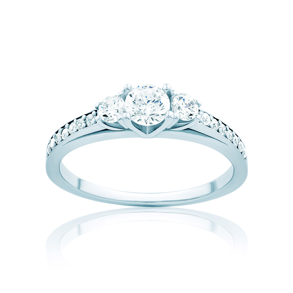 Δαχτυλίδι Αρραβώνων Τριών Λίθων: λευκόχρυσο, διαμάντια