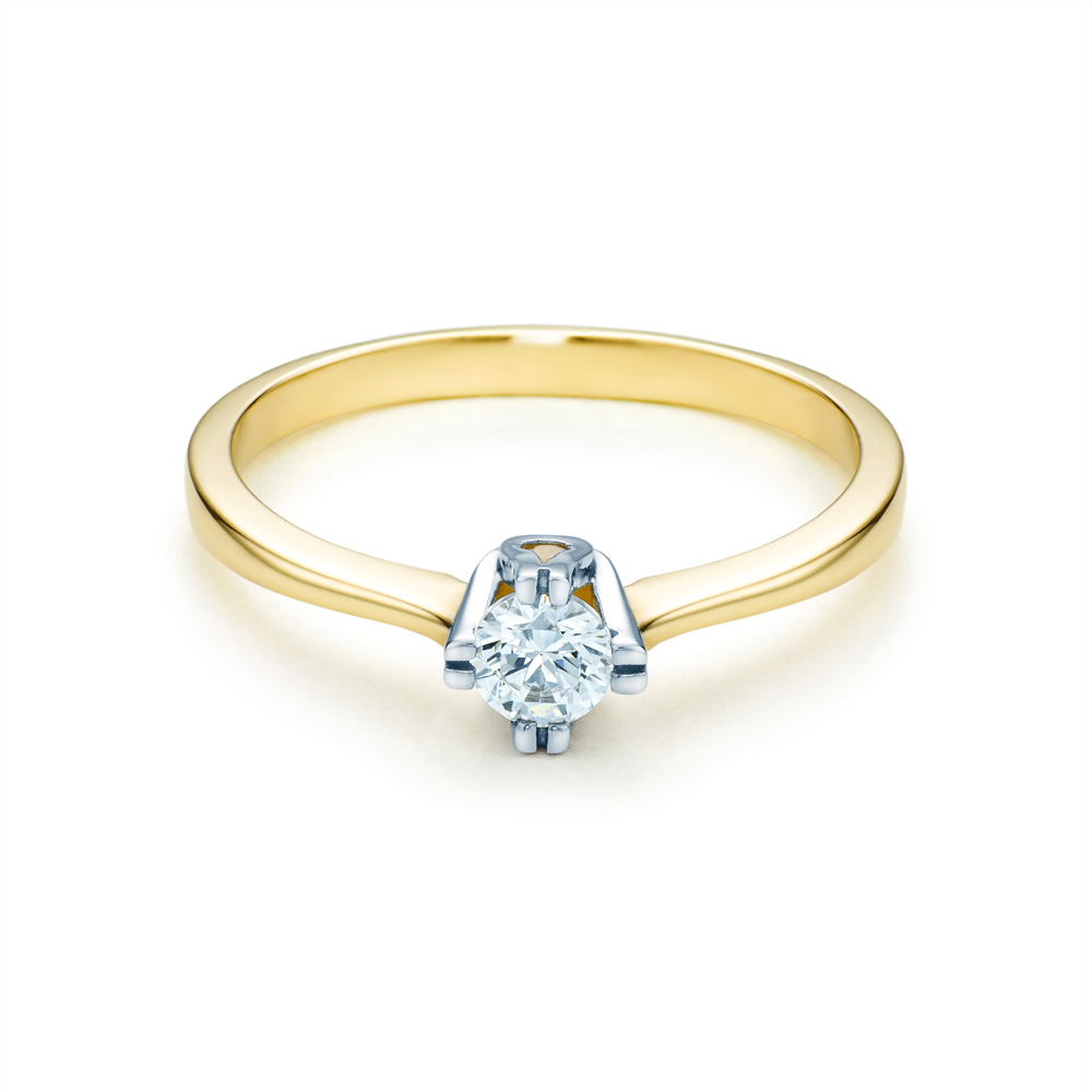 Годежен пръстен Solitaire: два цвята злато. диамант