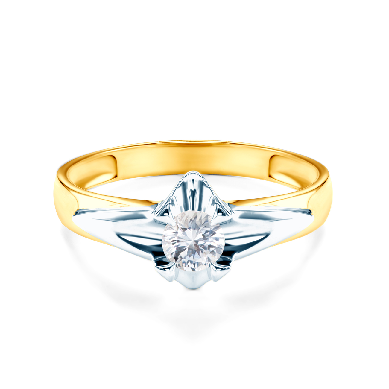 Inel de logodnă SAVICKI: aur bicolor, safir alb