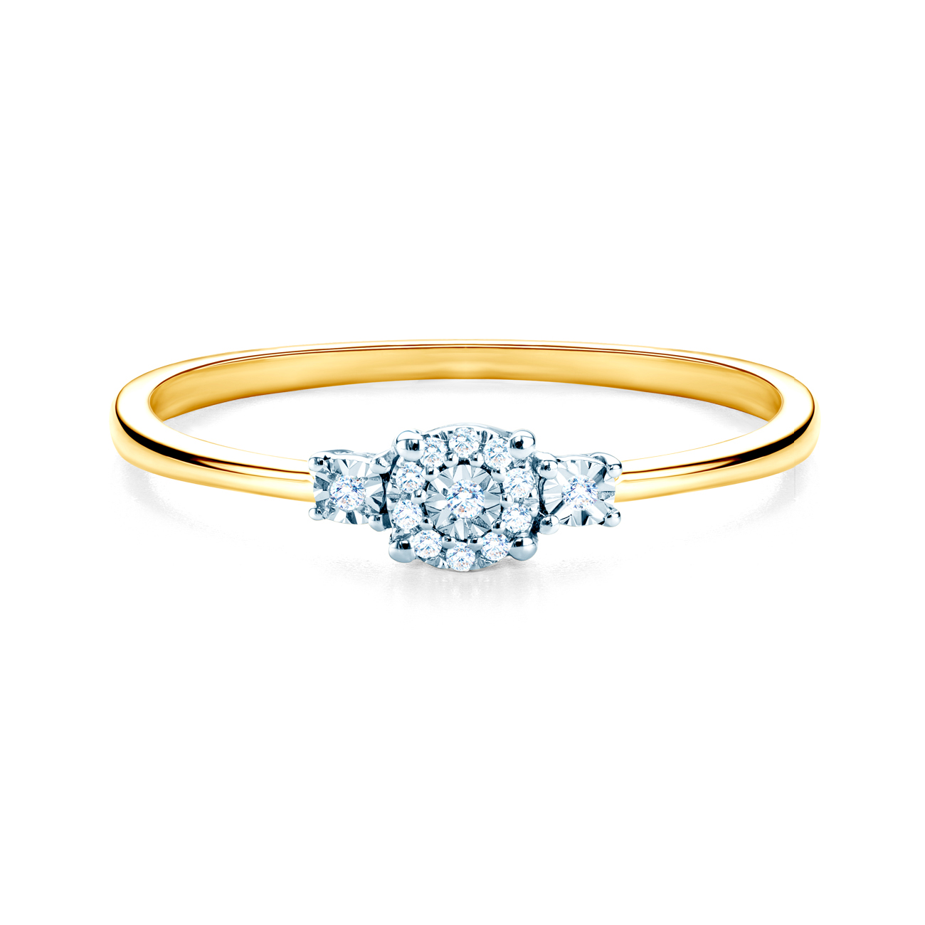 Three Stone Engagement Ring: two color gold, diamond