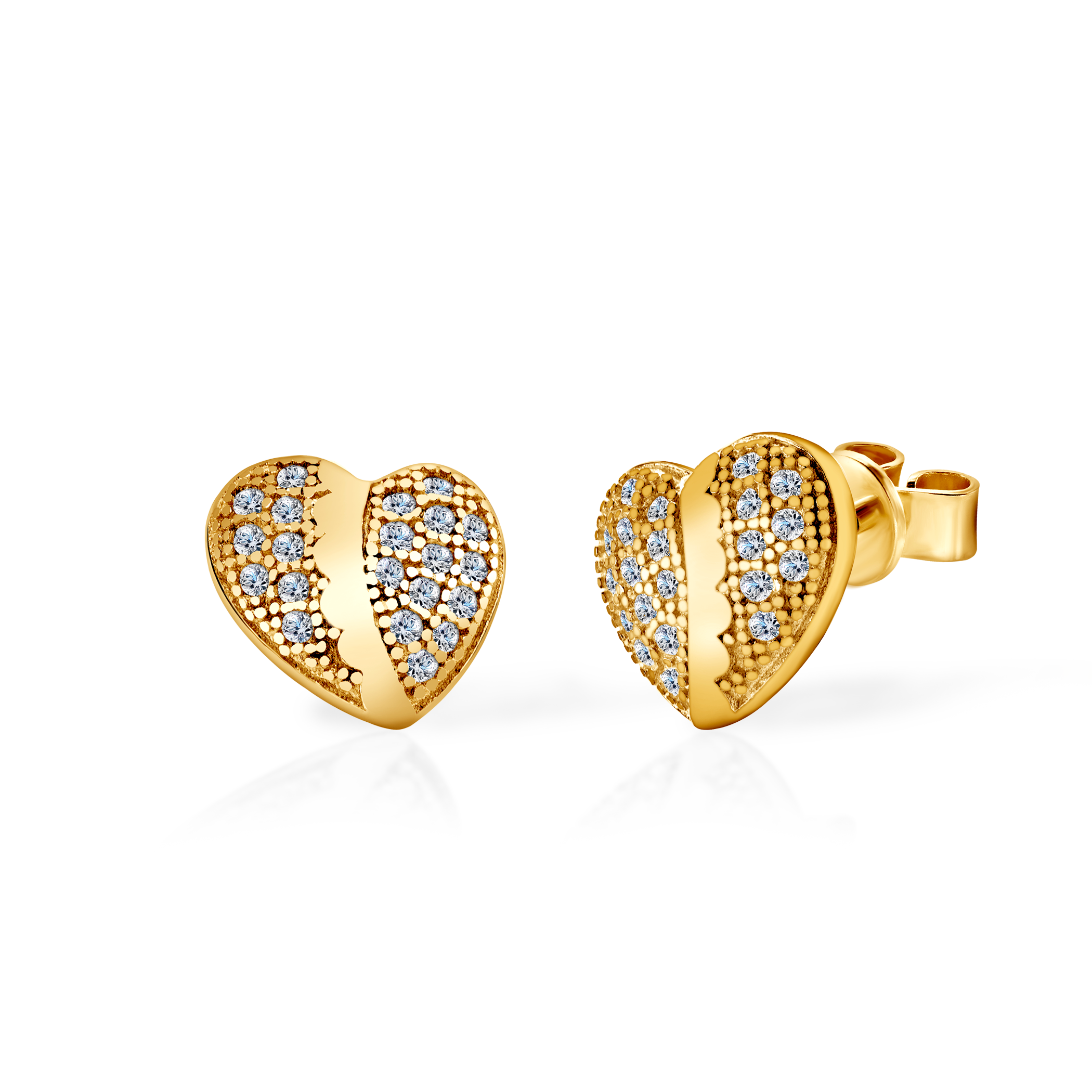 SAVICKI Heart earrings: gold-plated silver, cubic zirconia