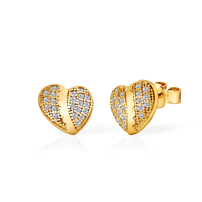 SAVICKI szívecskés fülbevaló: aranyozott ezüst cirkóniával