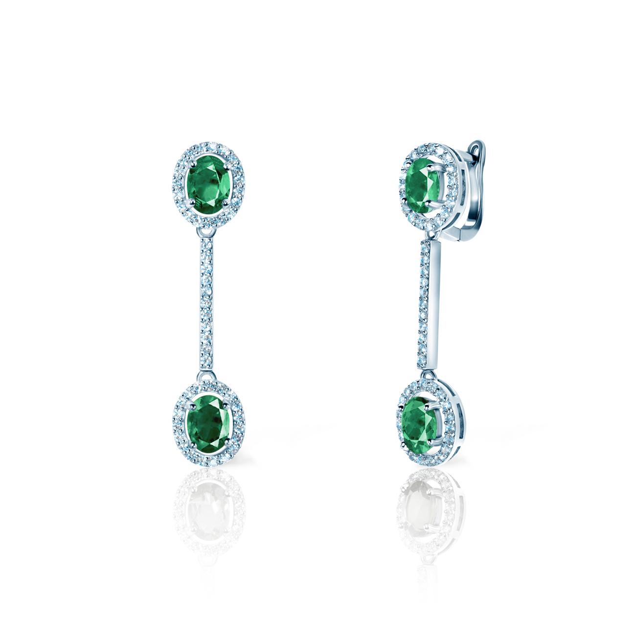 SAVICKI Swan Lake earrings: white gold, emeralds