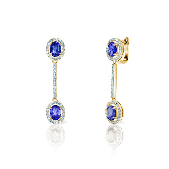 Swan Lake fülbevaló: sárga arany és tanzanitok
