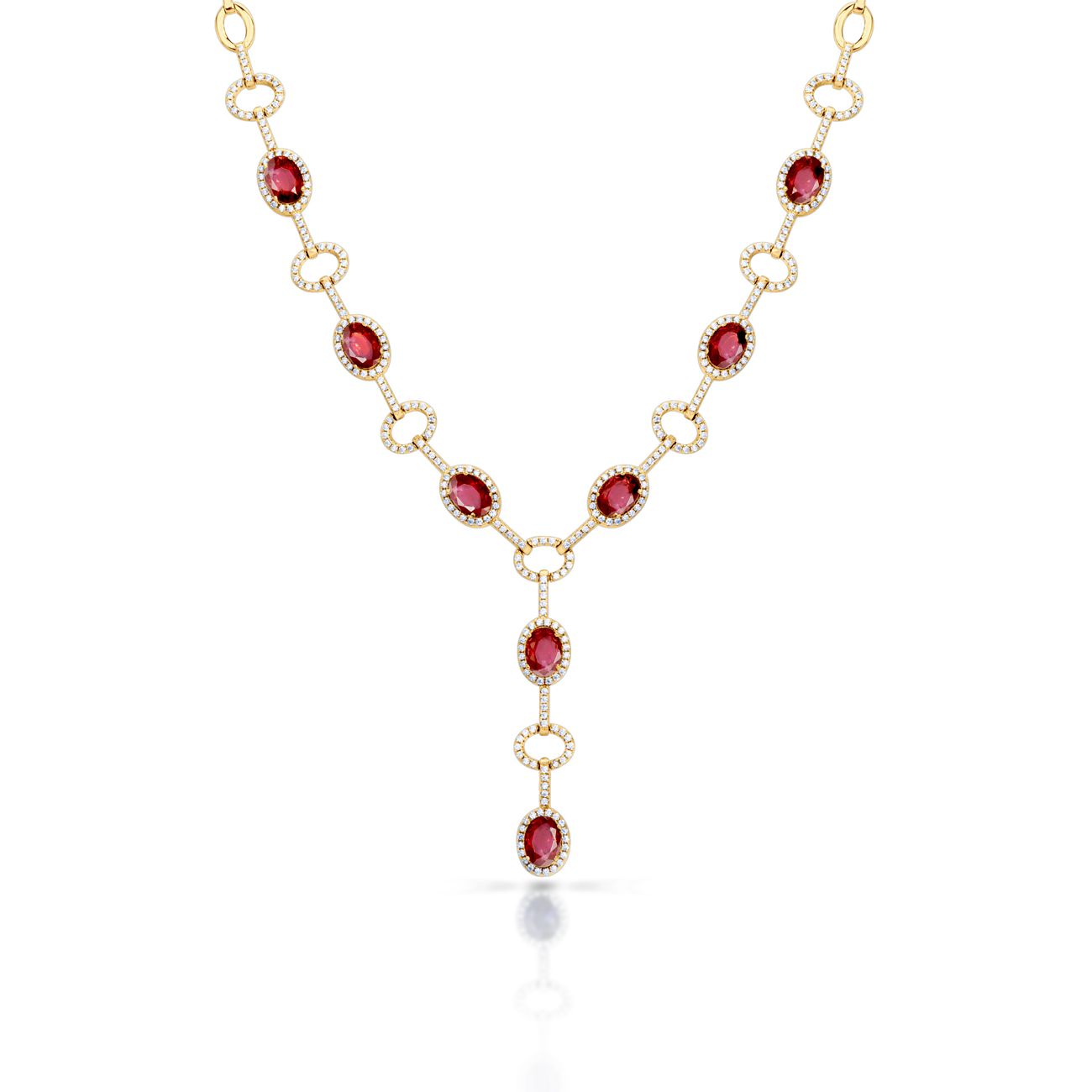 Колие Swan Lake: жълто злато, рубини