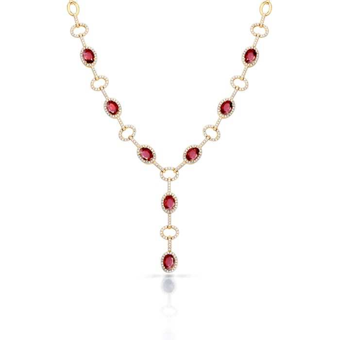 Swan Lake nyaklánc: sárga arany és rubinok