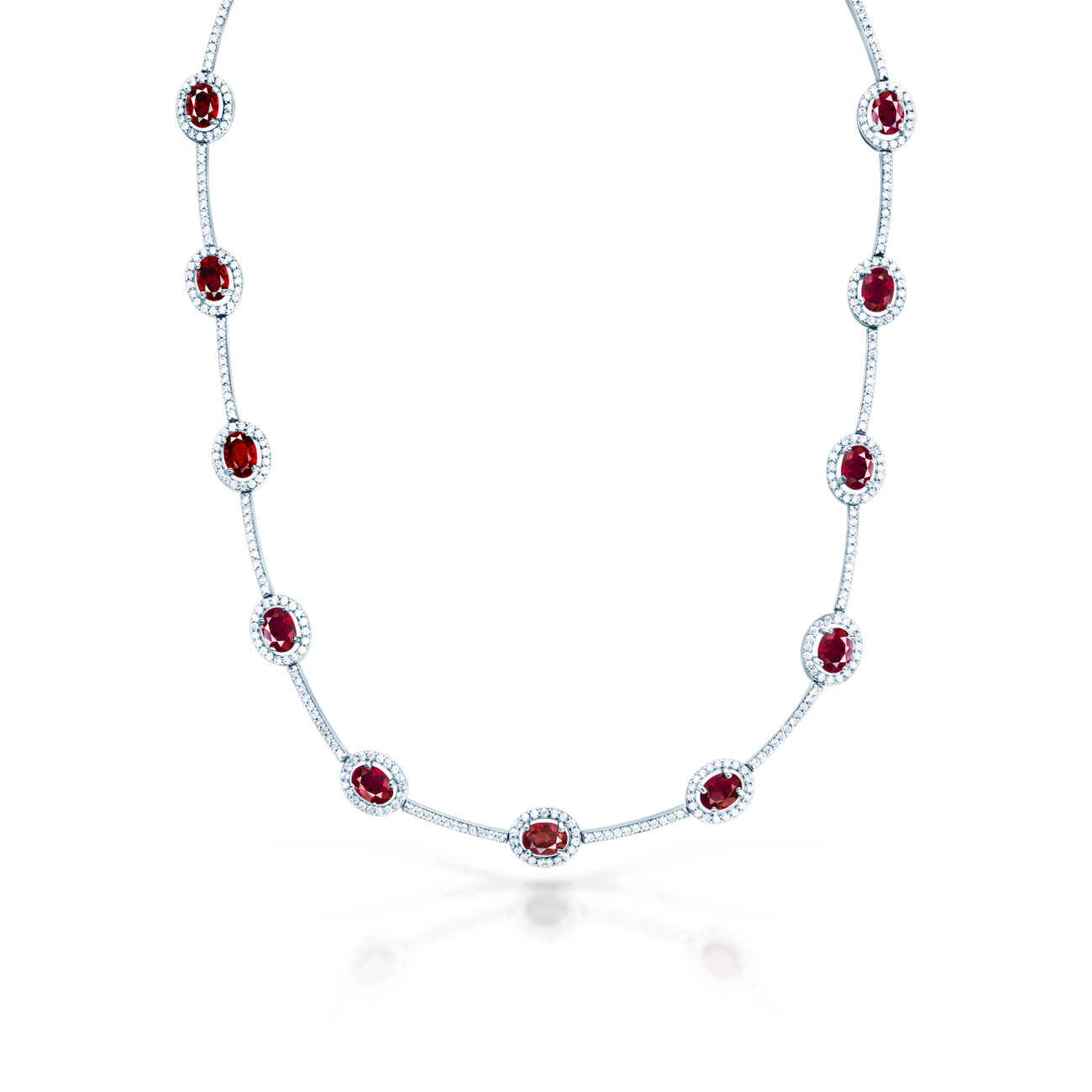 Ogrlica Swan Lake: bijelo zlato, rubini