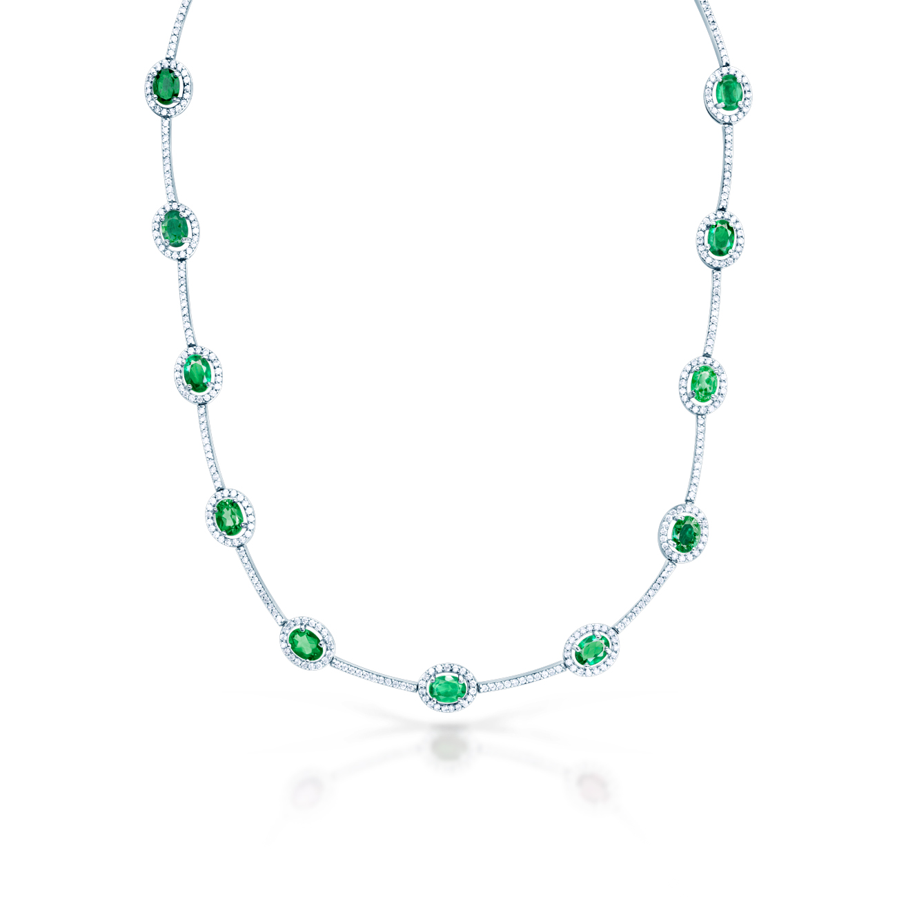 SAVICKI Swan Lake necklace: white gold, emeralds