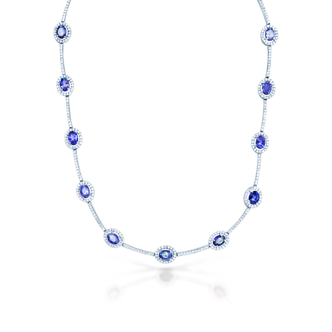 Κολιέ Λίμνη των Κύκνων SAVICKI: λευκό χρυσό, τανζανίτες