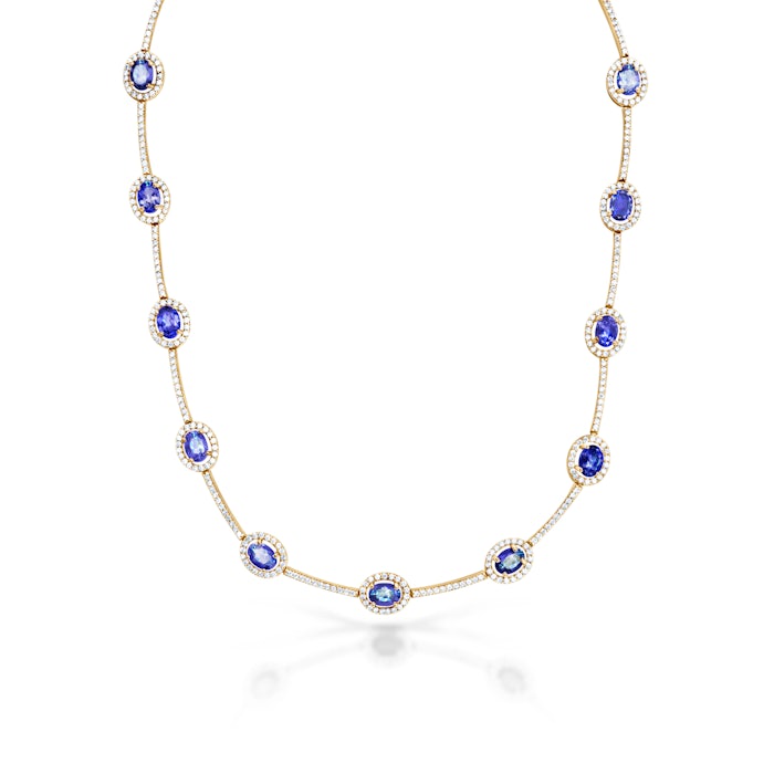 Swan Lake nyaklánc: sárga arany és tanzanitok