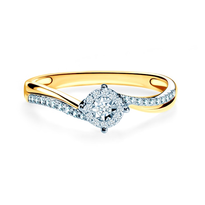 Δαχτυλίδι Αρραβώνων Πλαϊνής Πέτρας: δίχρωμος χρυσός, διαμάντια