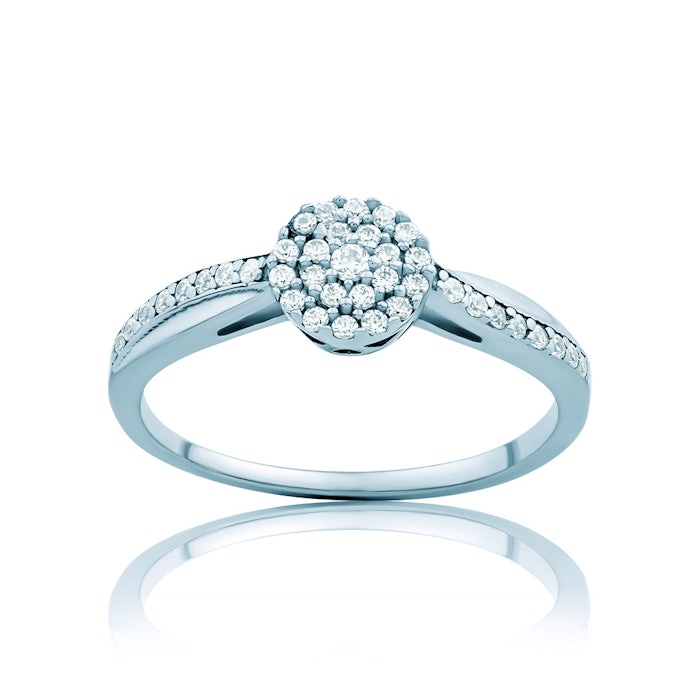 Годежен пръстен със страничен камък: бяло злато. диаманти