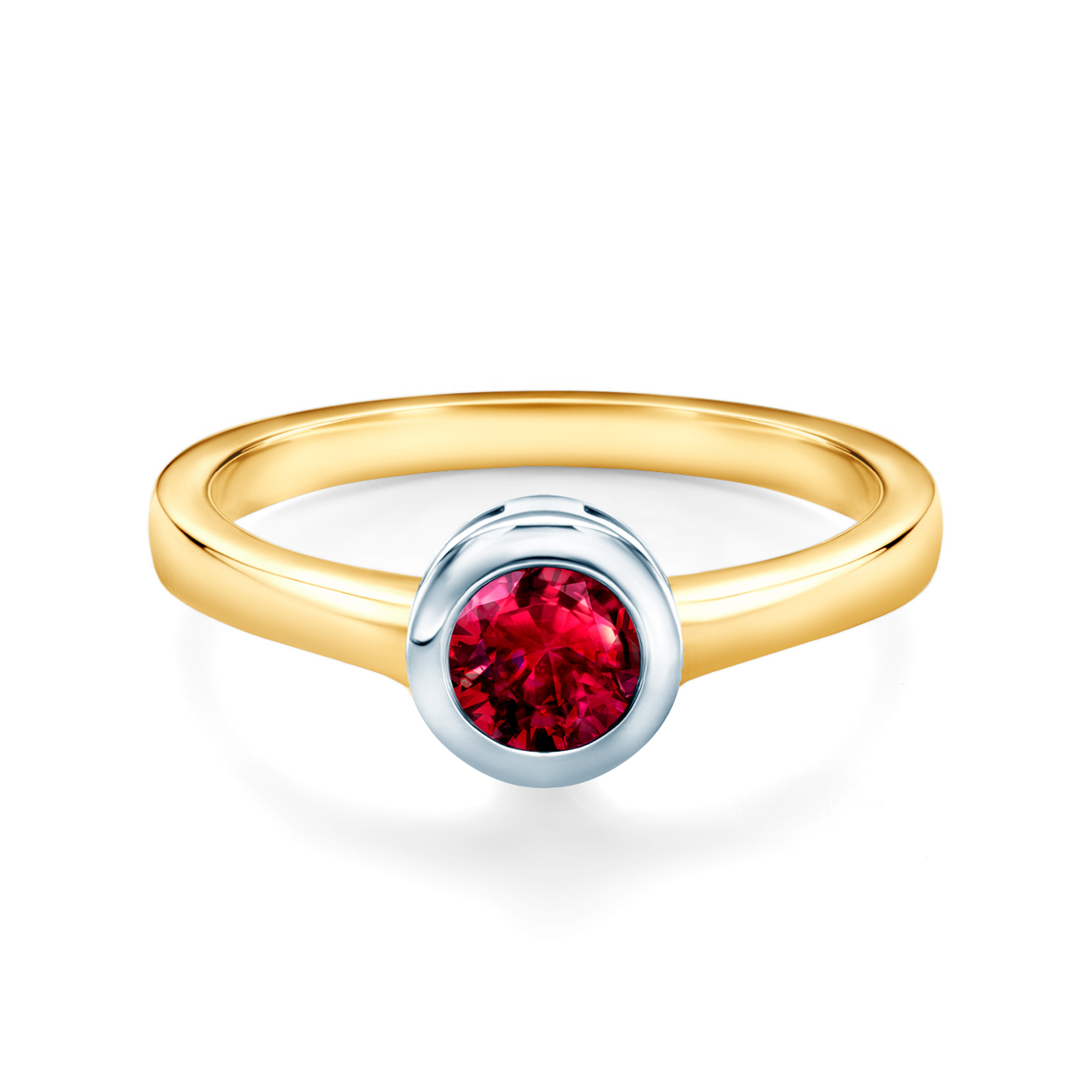 Tension Engagement Ring: two color gold, ruby