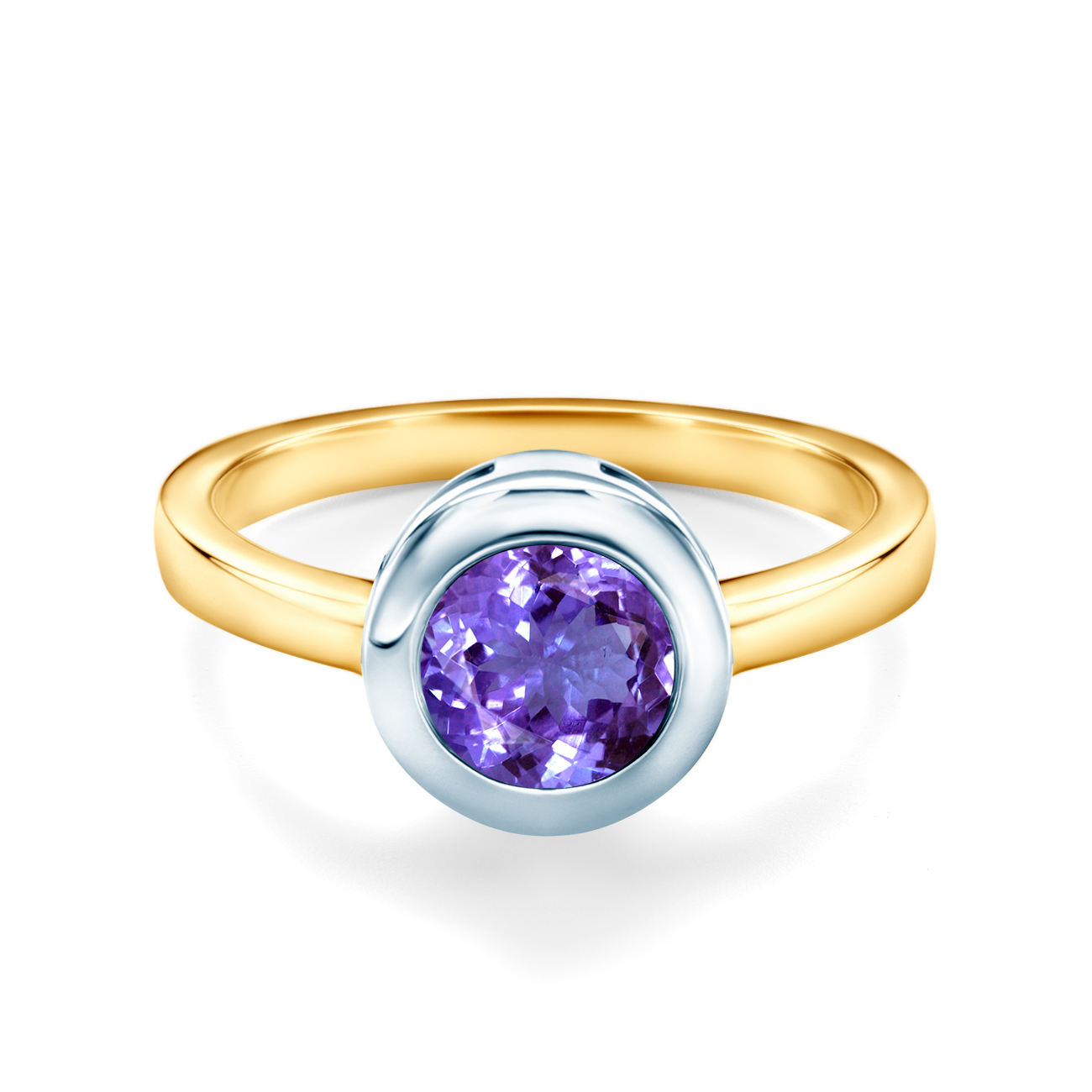 Inel de logodnă SAVICKI: aur bicolor, cu tanzanit